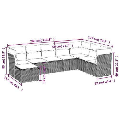 Sofasæt til haven 8 dele med hynder polyrattan grå