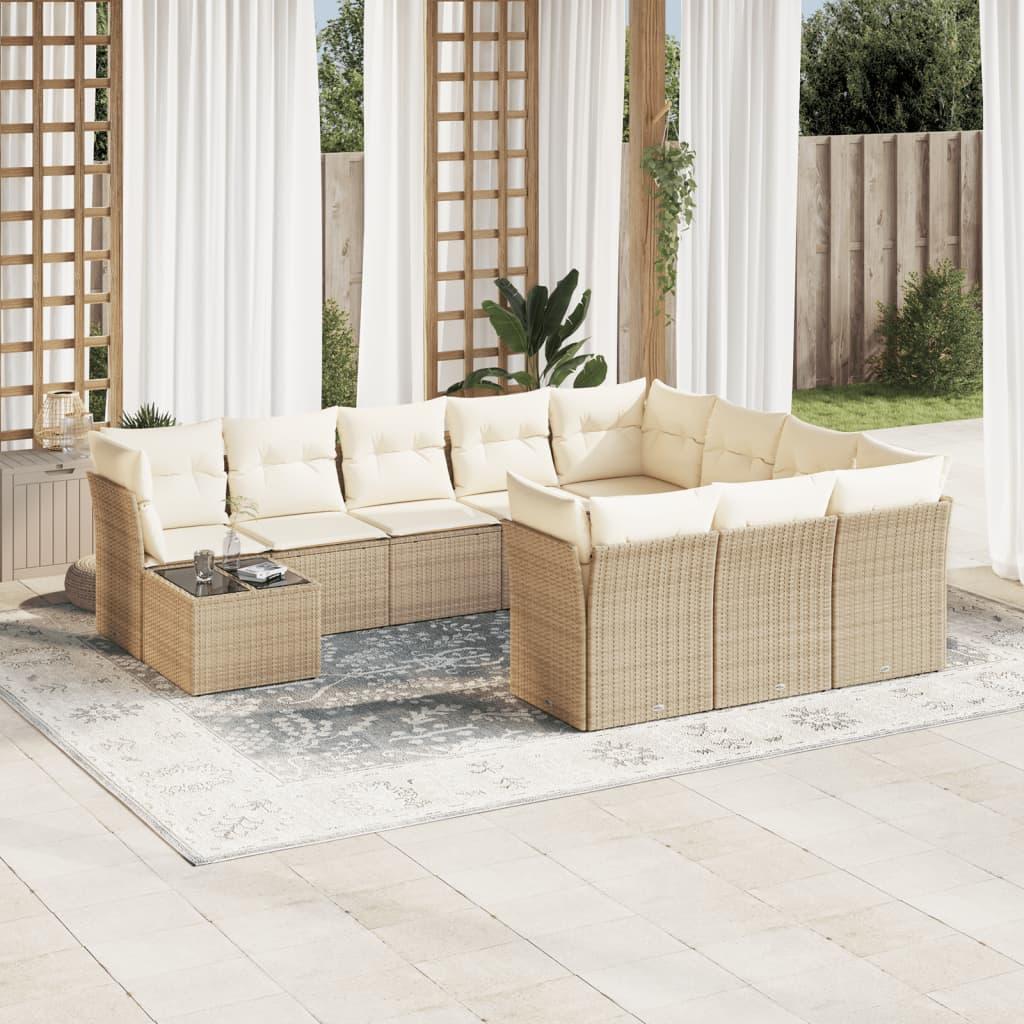 Sofasæt til haven 11 dele med hynder polyrattan beige