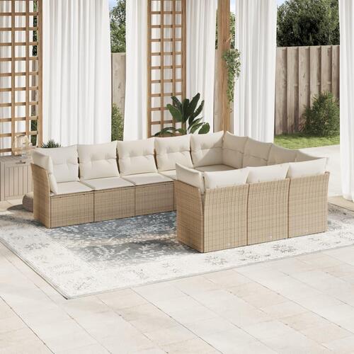 Sofasæt til haven 10 dele med hynder polyrattan beige