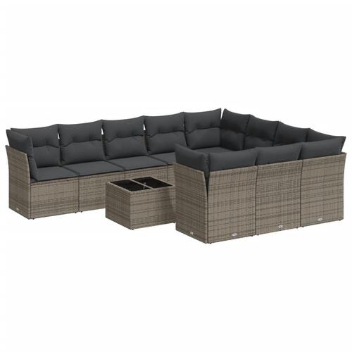 Loungesæt til haven 11 dele med hynder polyrattan grå