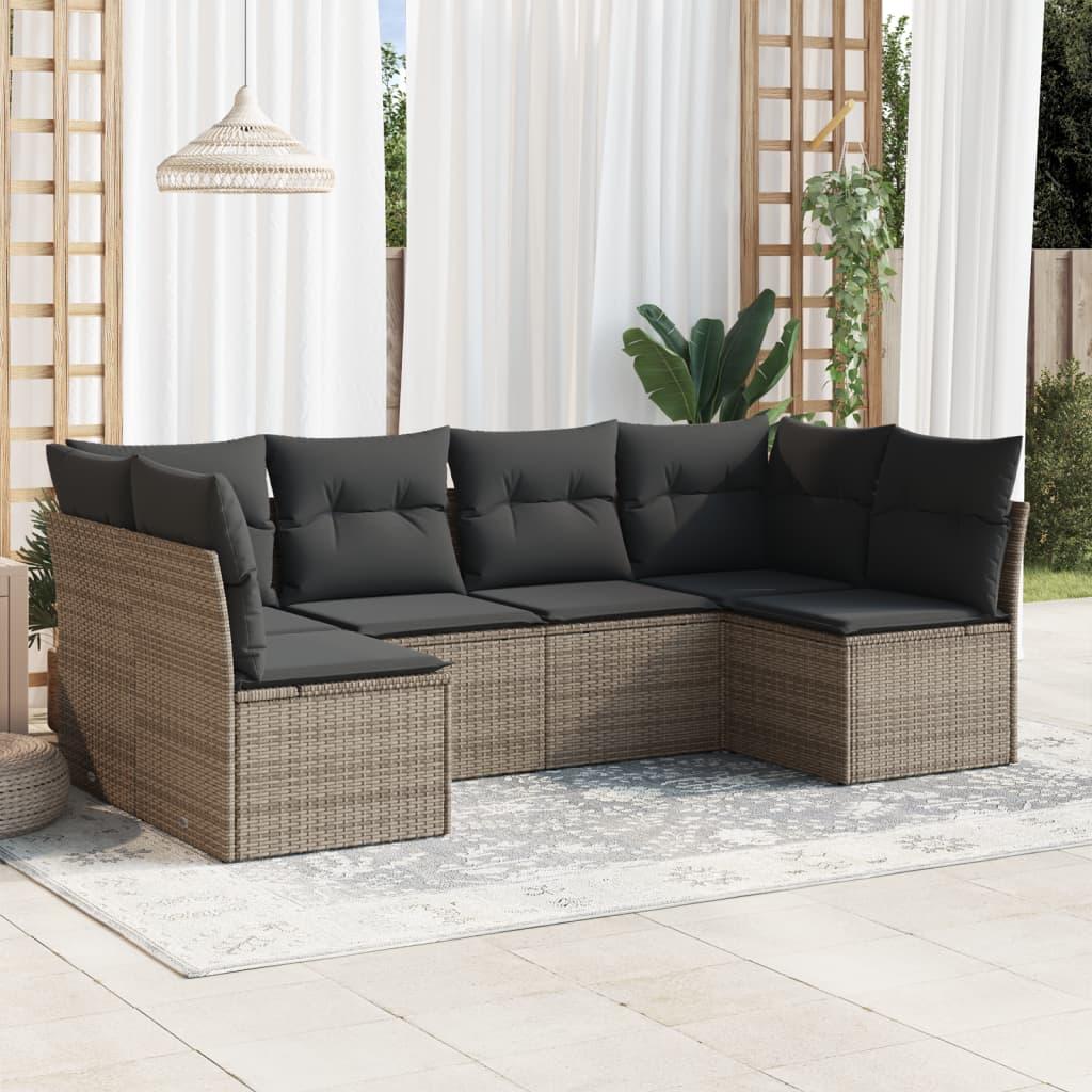Sofasæt til haven 6 dele med hynder polyrattan grå