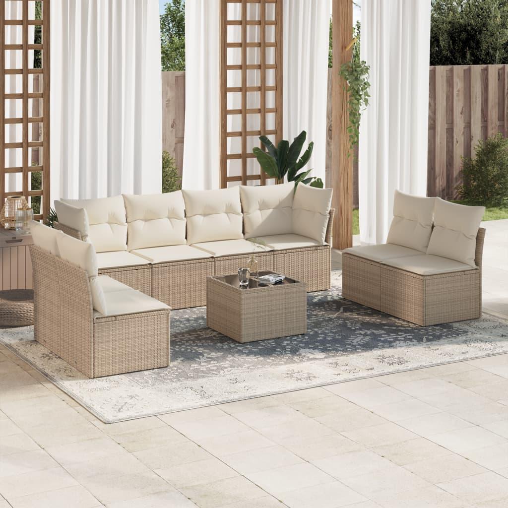 Sofasæt til haven 9 dele med hynder polyrattan beige