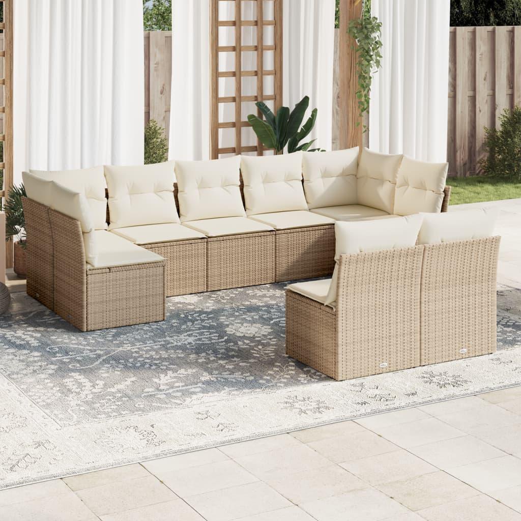 Sofasæt til haven 9 dele med hynder polyrattan beige