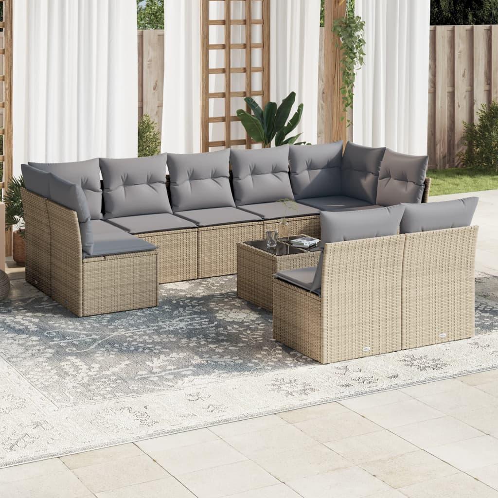 Sofasæt til haven 10 dele med hynder polyrattan beige