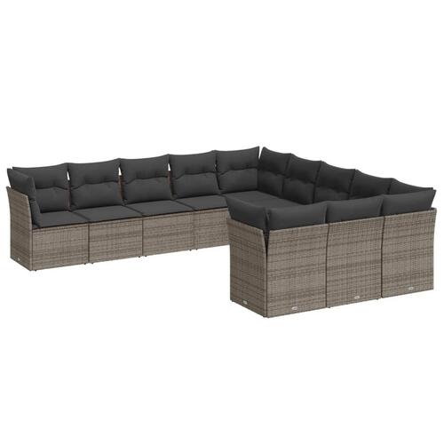 Loungesæt til haven 11 dele med hynder polyrattan grå