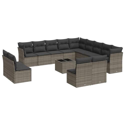Sofasæt til haven 14 dele med hynder polyrattan grå