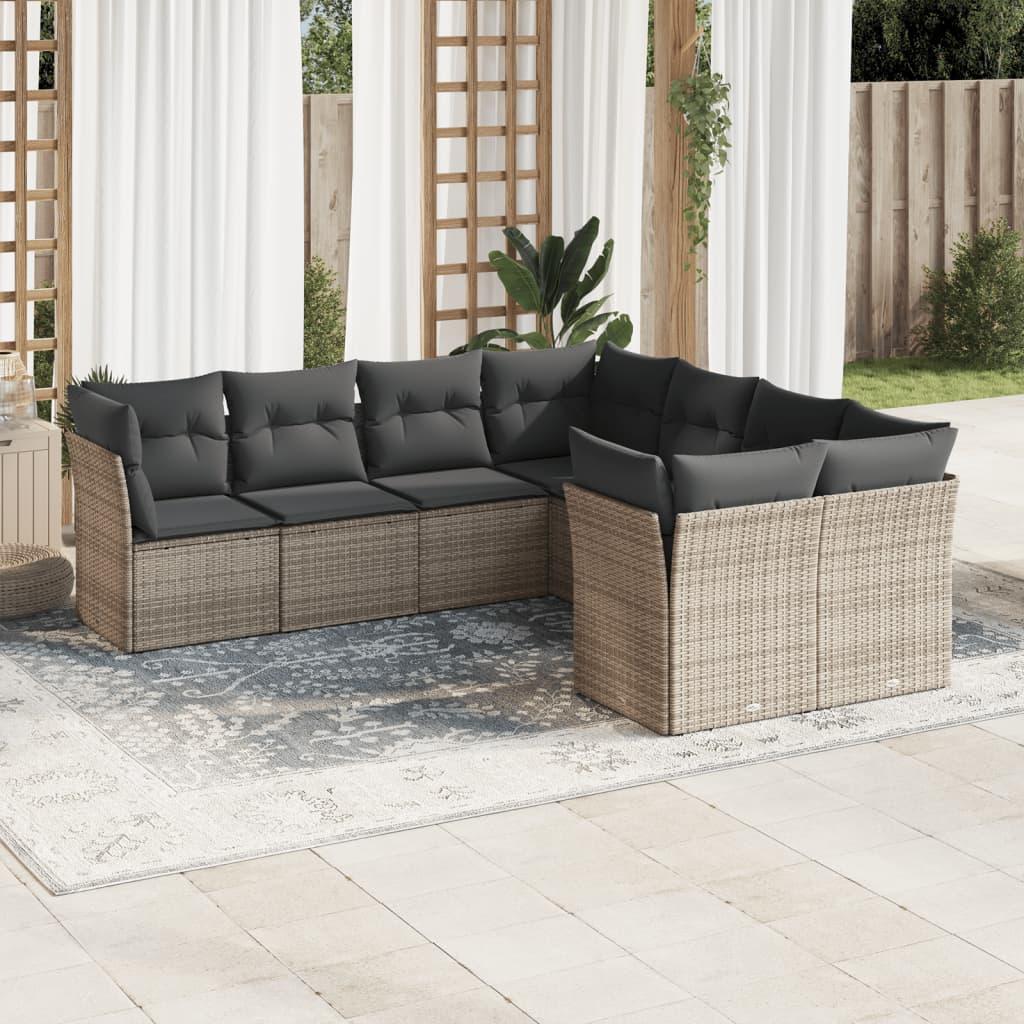 Sofasæt til haven 8 dele med hynder polyrattan grå billede