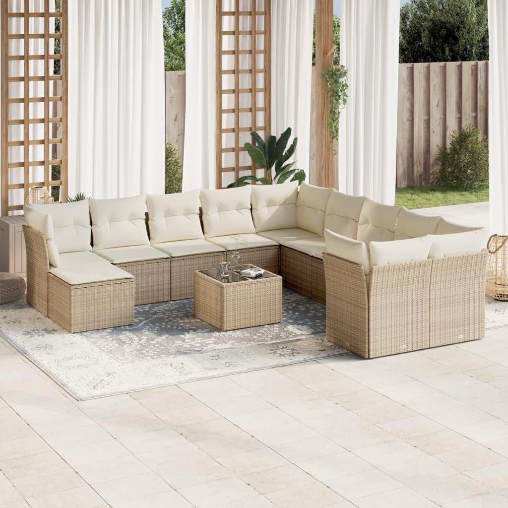 Sofasæt til haven 12 dele med hynder polyrattan beige billede