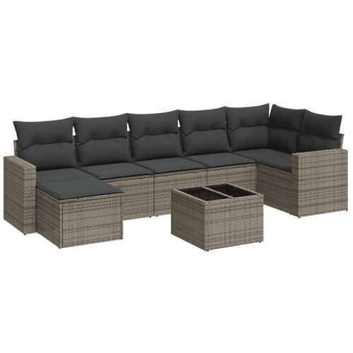 Sofasæt til haven 8 dele med hynder polyrattan grå