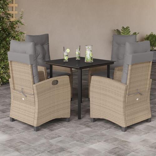 Spisebordssæt til haven 5 dele med hynder polyrattan beige