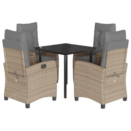 Spisebordssæt til haven 5 dele med hynder polyrattan beige