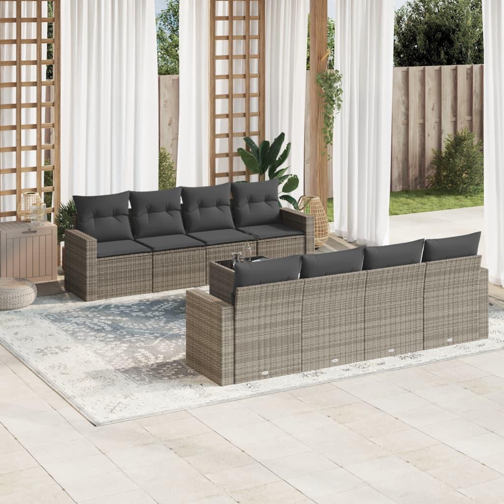 Sofasæt til haven 9 dele med hynder polyrattan grå billede