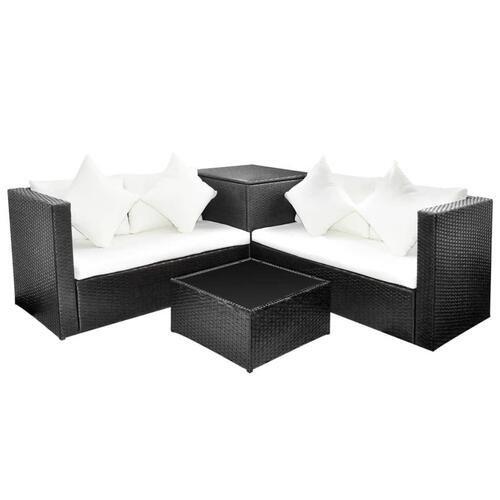 Haveloungesæt 4 dele med hynder polyrattan sort
