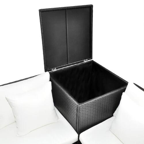 Haveloungesæt 4 dele med hynder polyrattan sort