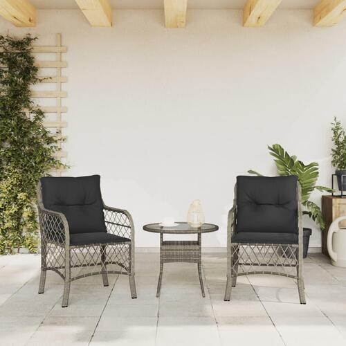 Havestole med hynder 2 stk. polyrattan grå