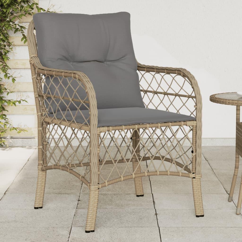 Havestole med hynder 2 stk. polyrattan blandet beige