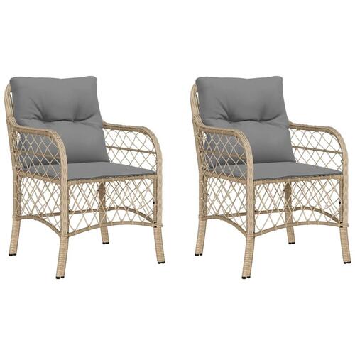 Havestole med hynder 2 stk. polyrattan blandet beige
