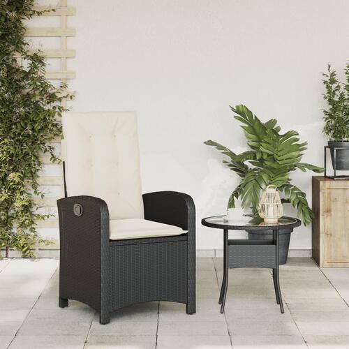 Havestol med hynder justerbart ryglæn polyrattan sort