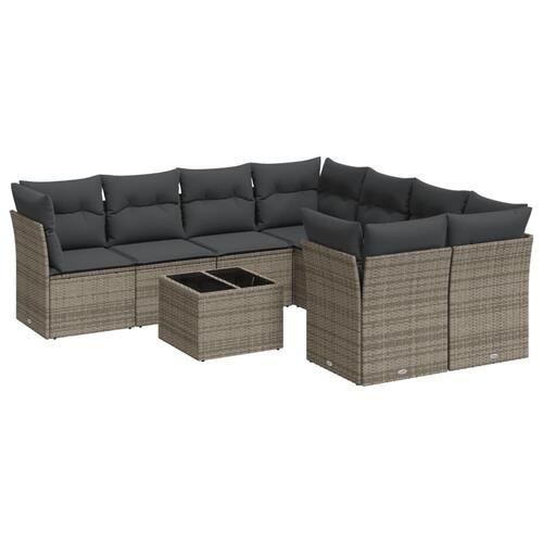 Sofasæt til haven 9 dele med hynder polyrattan grå