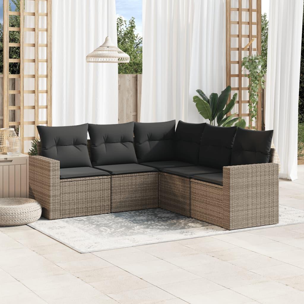 Sofasæt 5 dele med hynder polyrattan grå