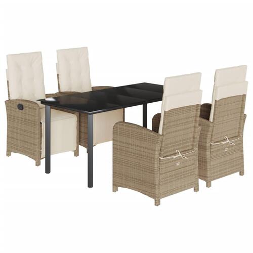 Spisebordssæt til haven 5 dele med hynder polyrattan beige