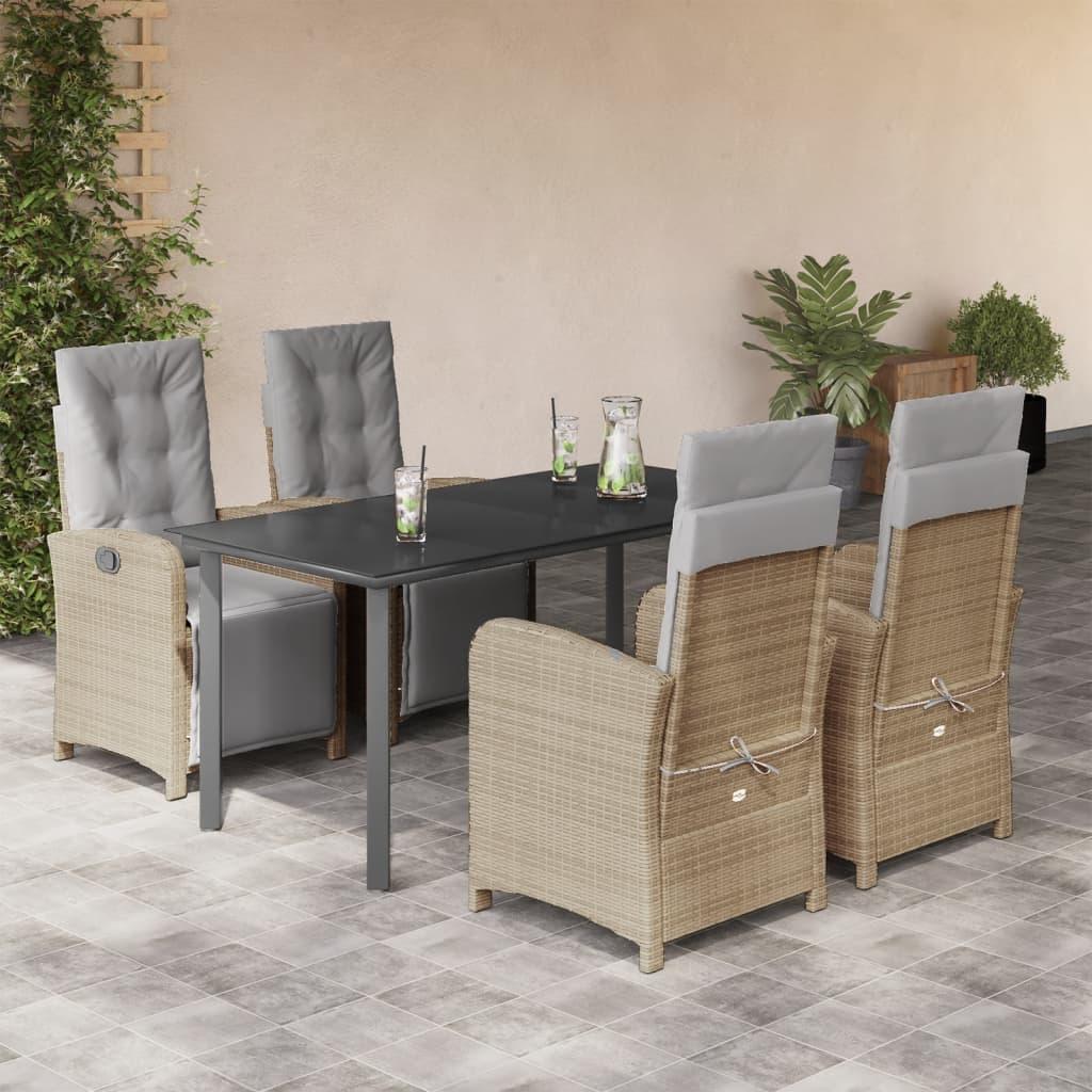 Spisebordssæt til haven 5 dele med hynder polyrattan beige