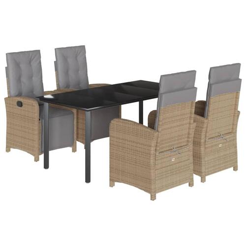 Spisebordssæt til haven 5 dele med hynder polyrattan beige