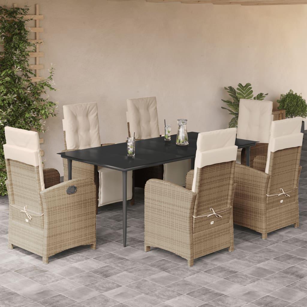 Spisebordssæt til haven 7 dele med hynder polyrattan beige