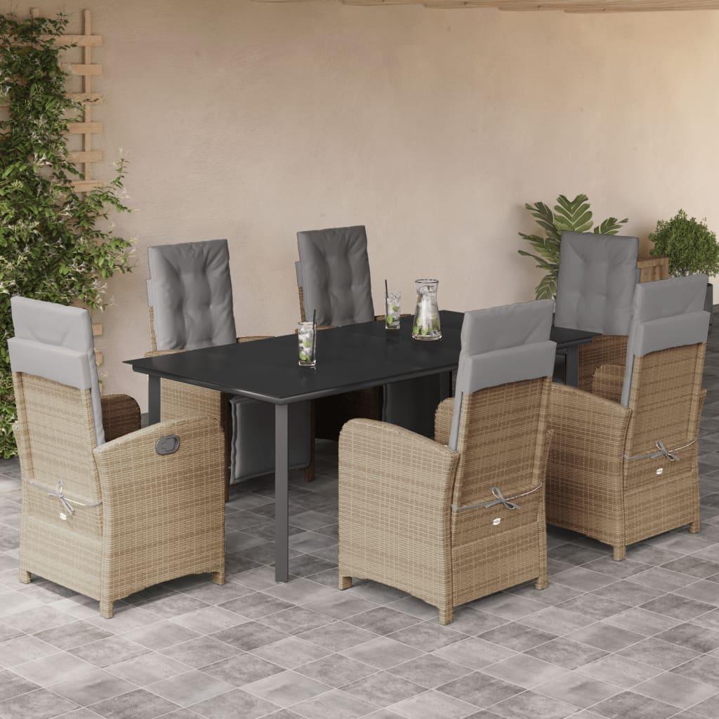 Spisebordssæt til haven 7 dele med hynder polyrattan beige