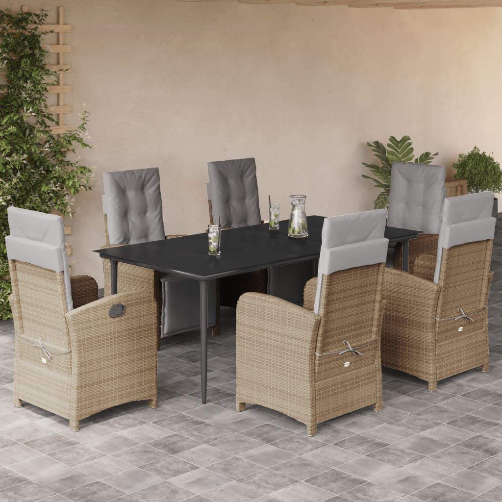 Spisebordssæt til haven 7 dele med hynder polyrattan beige