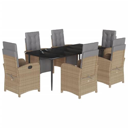 Spisebordssæt til haven 7 dele med hynder polyrattan beige