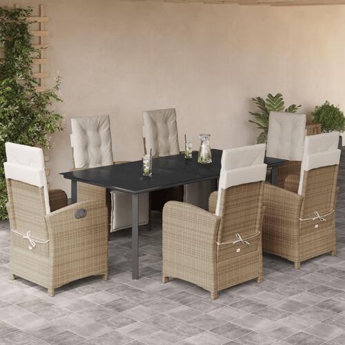 Spisebordssæt til haven 7 dele med hynder polyrattan beige