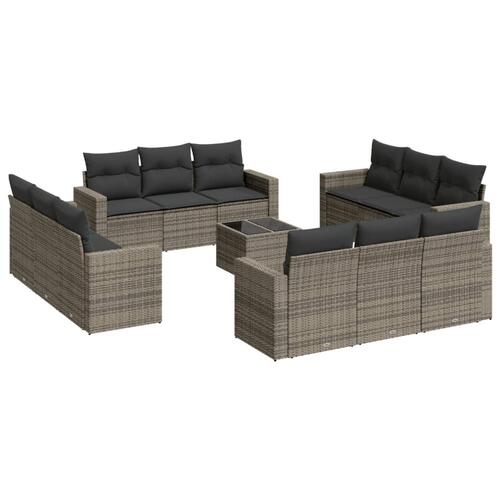 Sofasæt til haven 13 dele med hynder polyrattan grå