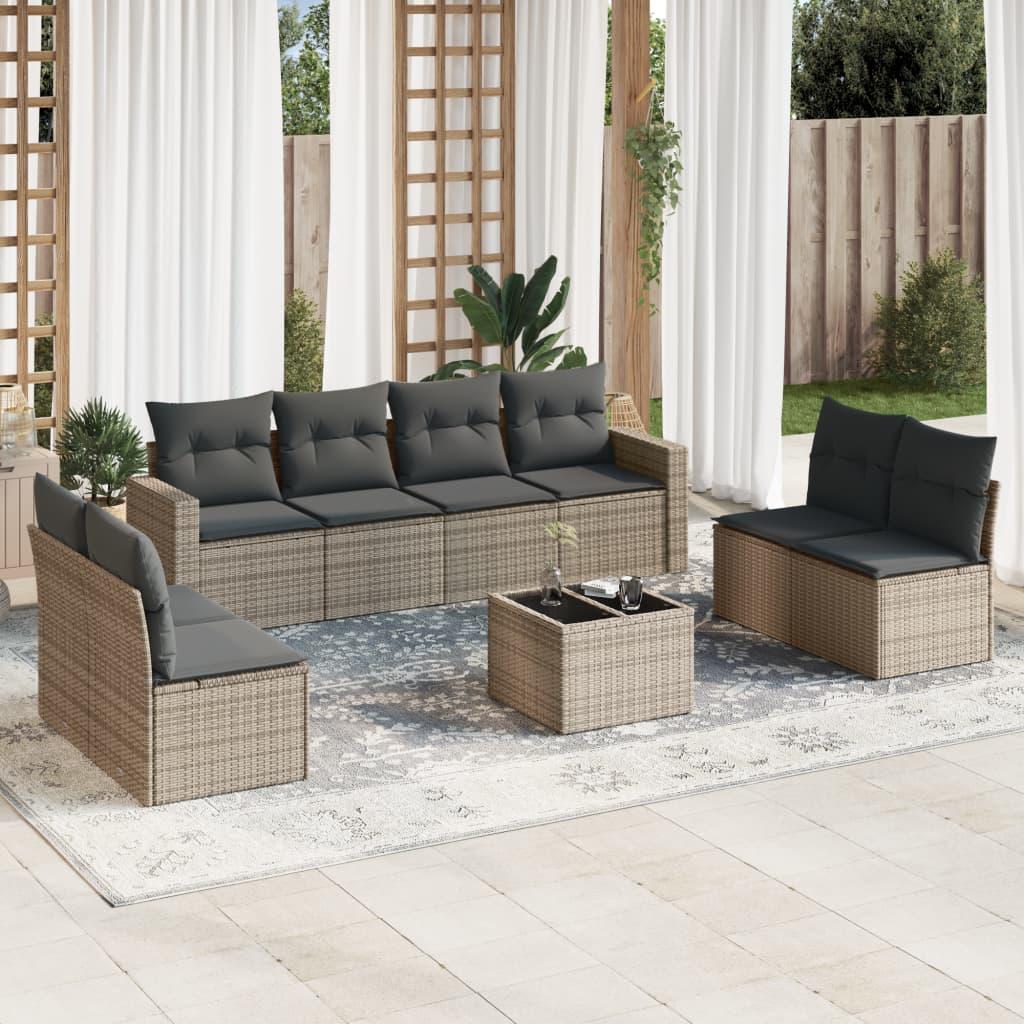Sofasæt til haven 9 dele med hynder polyrattan grå