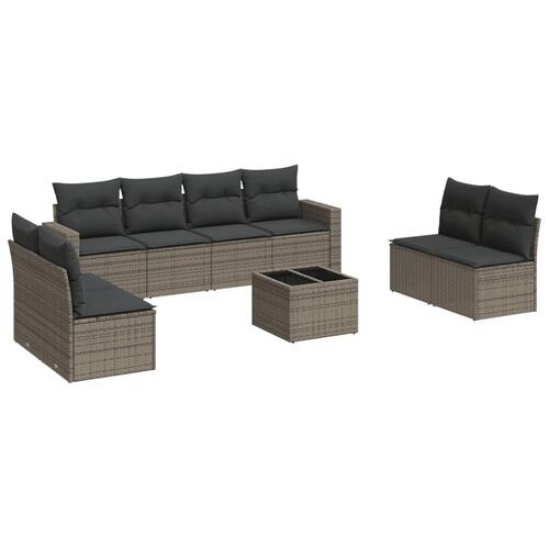 Sofasæt til haven 9 dele med hynder polyrattan grå