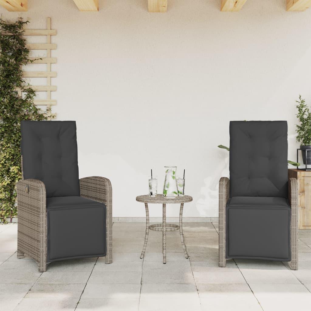 Havestole 2 stk. med lænefunktion og fodstøtte polyrattan grå