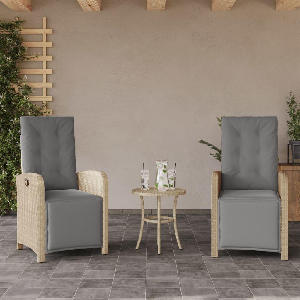 Havestole 2 stk. lænefunktion og fodstøtte polyrattan beige