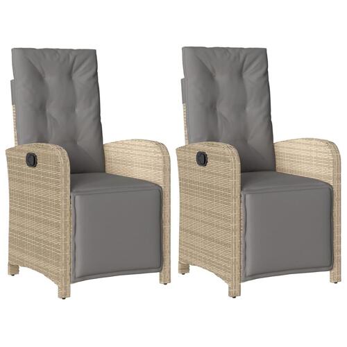 Havestole 2 stk. lænefunktion og fodstøtte polyrattan beige