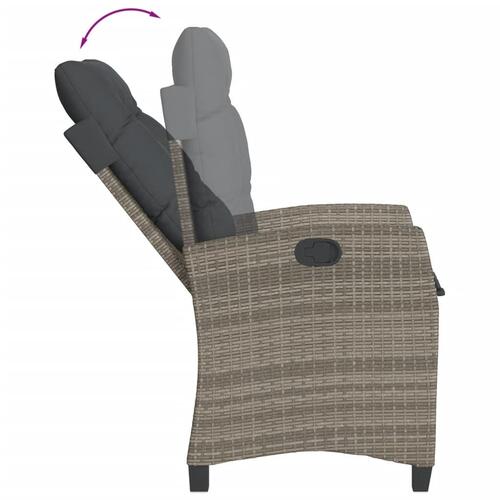 Havestol med hynder justerbart ryglæn polyrattan grå