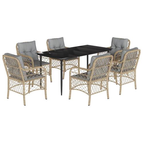 Spisebordssæt til haven 7 dele med hynder polyrattan beige
