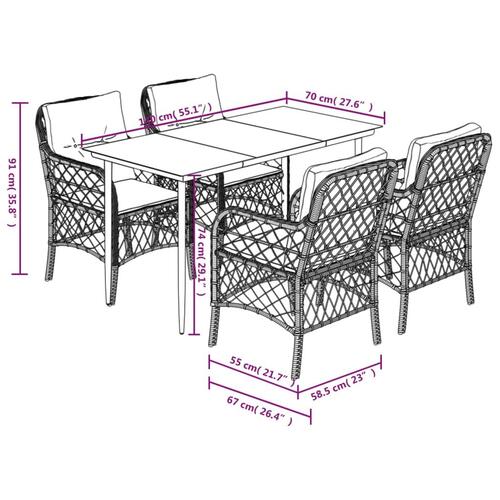 Spisebordssæt til haven 5 dele med hynder polyrattan beige