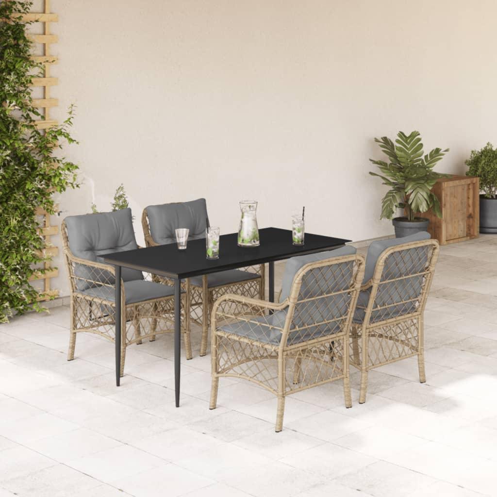 Spisebordssæt til haven 5 dele med hynder polyrattan beige