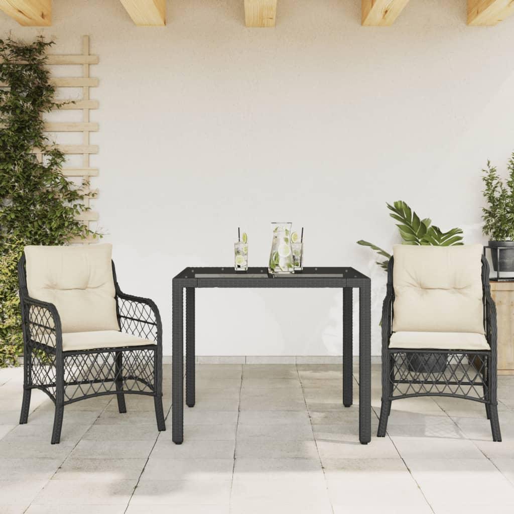 Bistrosæt til haven 3 dele med hynder polyrattan sort