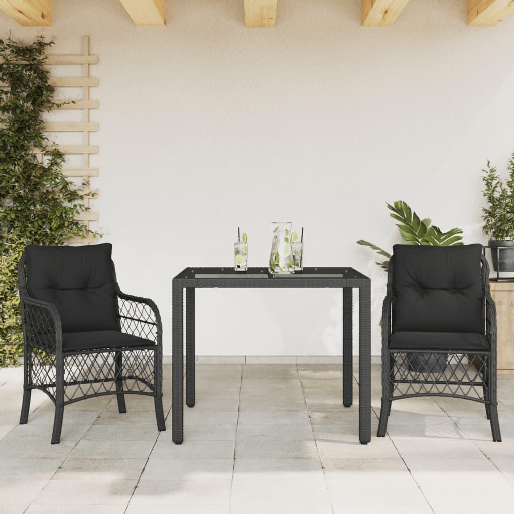 Bistrosæt til haven 3 dele med hynder polyrattan sort