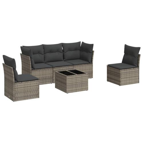 Sofasæt til haven 6 dele med hynder polyrattan grå