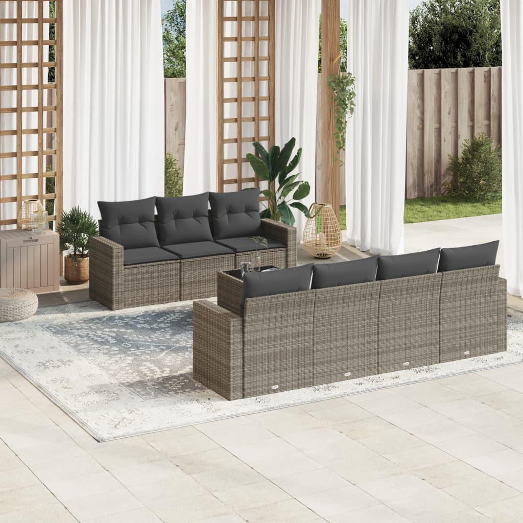 Sofasæt til haven 8 dele med hynder polyrattan grå