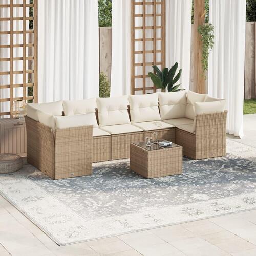 Sofasæt til haven 8 dele med hynder polyrattan beige