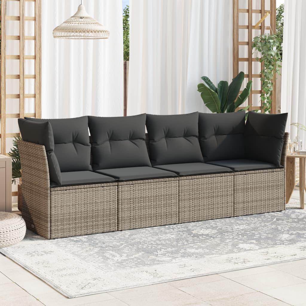 Sofasæt til haven 4 dele med hynder polyrattan grå