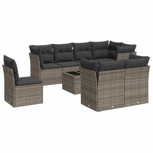 Sofasæt til haven 9 dele med hynder polyrattan grå