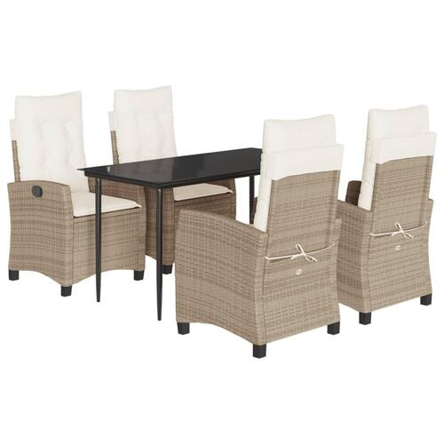 Spisebordssæt til haven 5 dele med hynder polyrattan beige